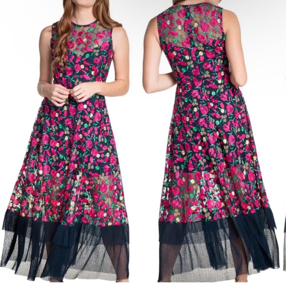 Dress the Population Pink and Red Sleeveless A-line Maxi Dress